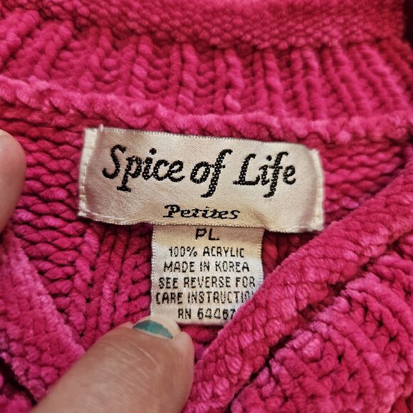 Vtg Spice Of Life Sweater Womens PL Pink Chenille Cable Knit Barbie Y2K Preppy - Picture 6 of 8